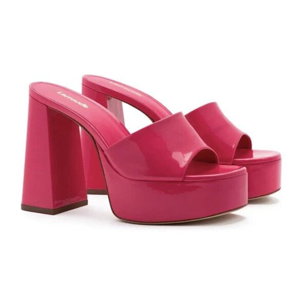 Larroude Dolly Mule Patent Leather Platform Heel Sandals- 9.5 Pink - Picture 1 of 4